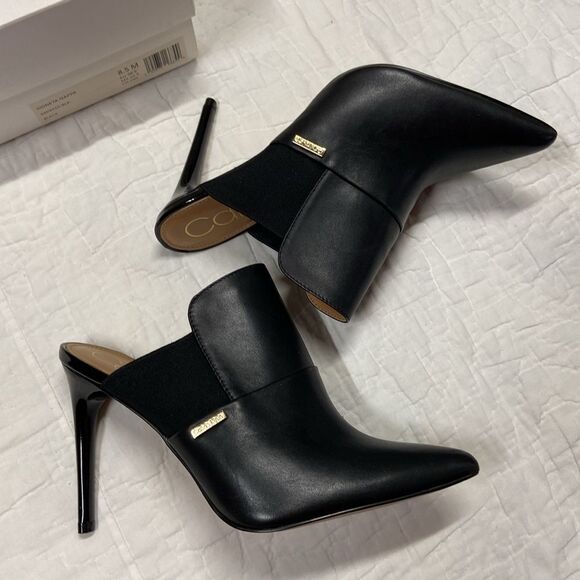 Calvin Klein Black Mules with Pointed Toe and Kitten Heel size 8.5 - Picture 2 of 7